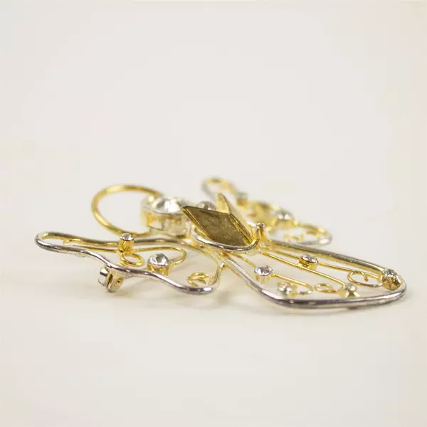 Gold & Silver-Tone Crystal Rhinestone Wire Angel Brooch Pin 2in