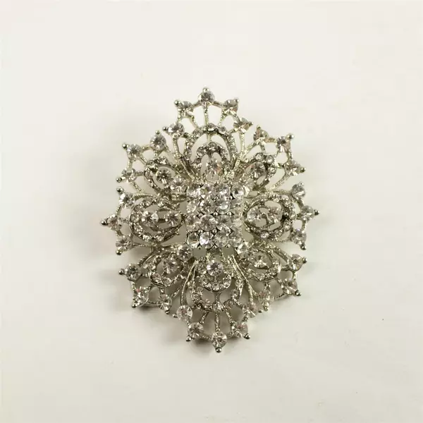 Silver-Tone Rhinestone Flower/Snowflake Brooch Vintage Sparkle Pin