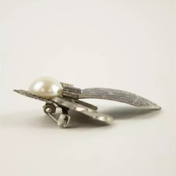 Vintage Jane Filigree Angel Brooch Pin Silver Tone Faux Pearl