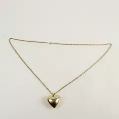 Gold Tone Puffed Heart Pendant Necklace 15in Chain 