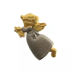 Vintage Angel Pin Brooch Gold-Tone Metal Pewter Dress 1.5in Collectible