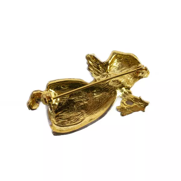 Vintage Angel Pin Brooch Gold-Tone Metal Pewter Dress 1.5in Collectible
