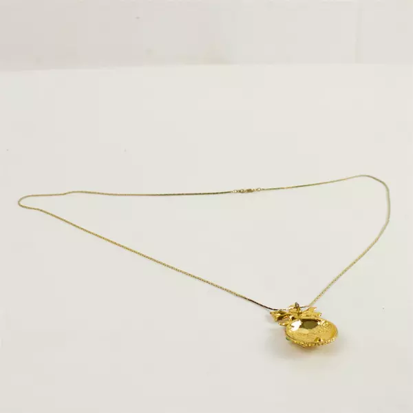 Vintage Gold-Tone Christmas Ornament Necklace Red & Green Enamel 14" Chain