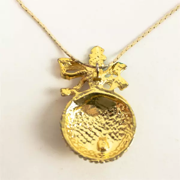 Vintage Gold-Tone Christmas Ornament Necklace Red & Green Enamel 14" Chain