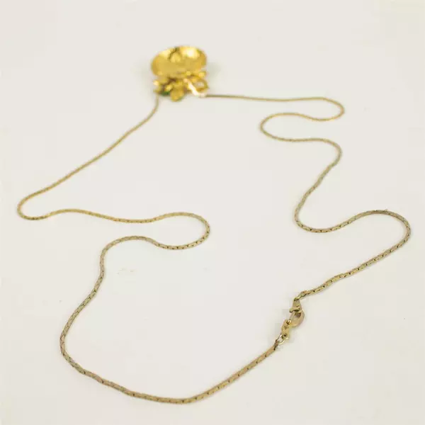 Vintage Gold-Tone Christmas Ornament Necklace Red & Green Enamel 14" Chain