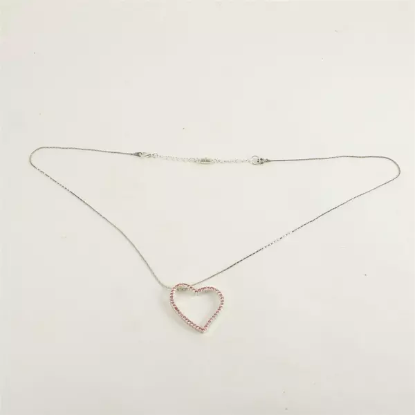 Sterling Silver Heart Necklace with Pink Stones & Cubic Zirconia, 14" Chain