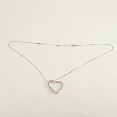 Sterling Silver Heart Necklace with Pink Stones & Cubic Zirconia, 14" Chain