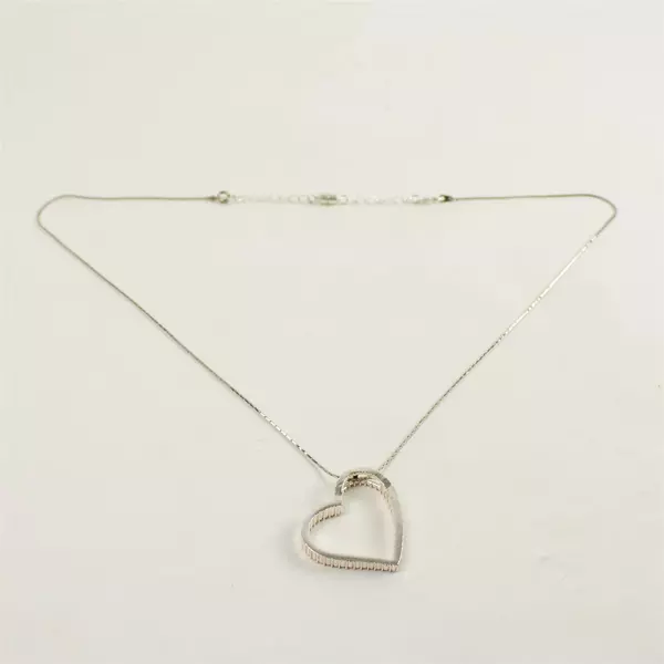 Sterling Silver Heart Necklace with Pink Stones & Cubic Zirconia, 14" Chain