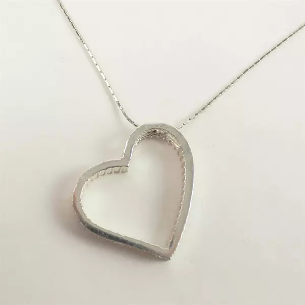 Sterling Silver Heart Necklace with Pink Stones & Cubic Zirconia, 14" Chain