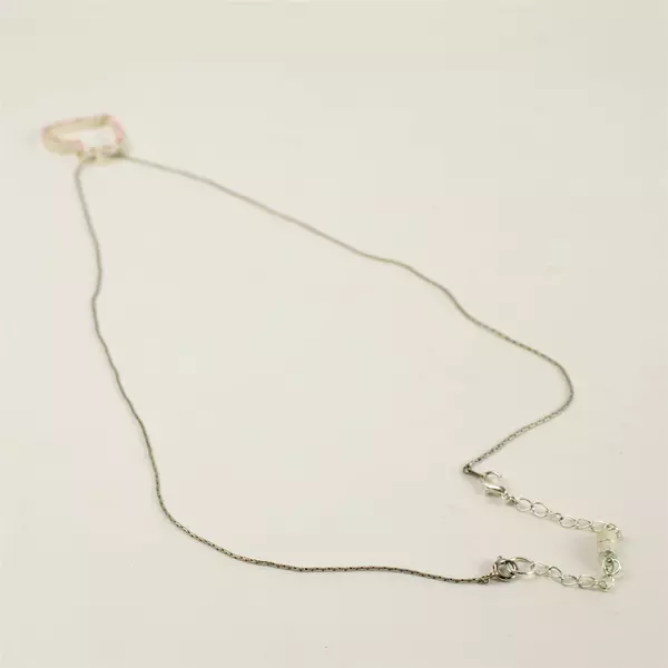 Sterling Silver Heart Necklace with Pink Stones & Cubic Zirconia, 14" Chain