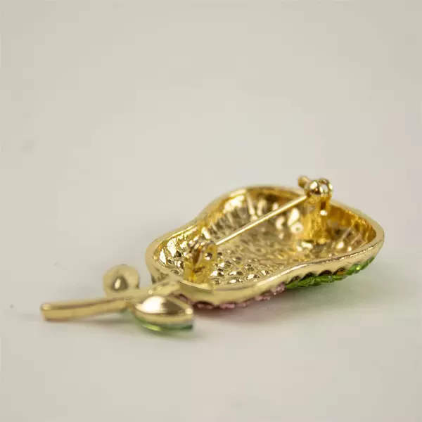 Vintage Rhinestone Green Pink Pear Fruit Brooch Costume Jewelry