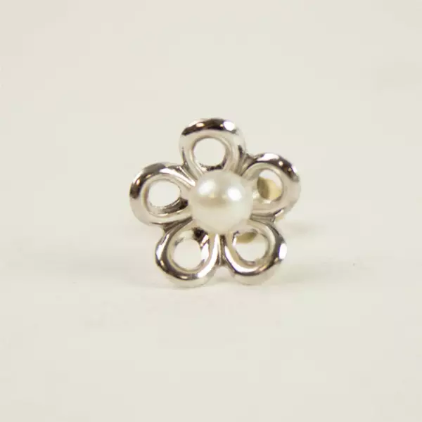 Sterling Silver Flower Stud Earrings Simulated Pearl Centers
