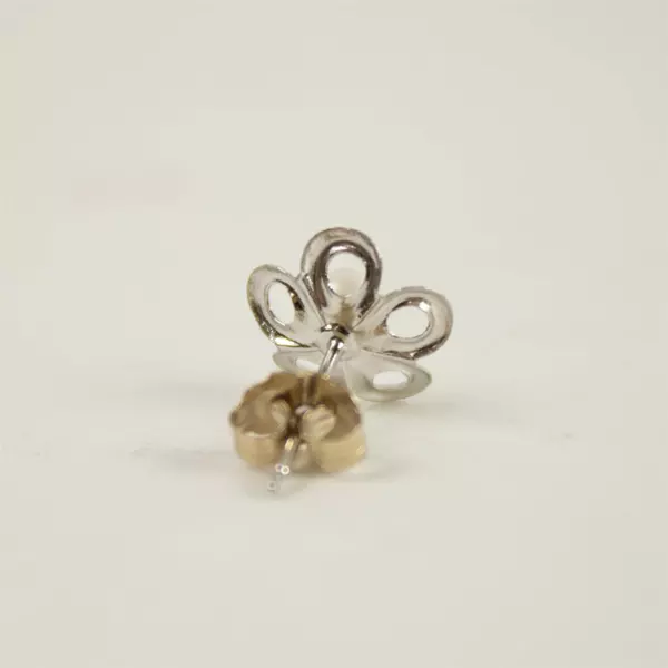 Sterling Silver Flower Stud Earrings Simulated Pearl Centers