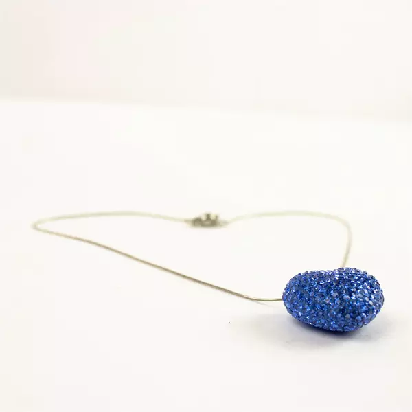Blue Rhinestone-Inlaid Heart Pendant Necklace 10" Chain