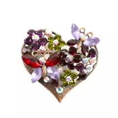 Silver-Tone Crystal Rhinestone Heart Brooch Pin Butterfly Floral