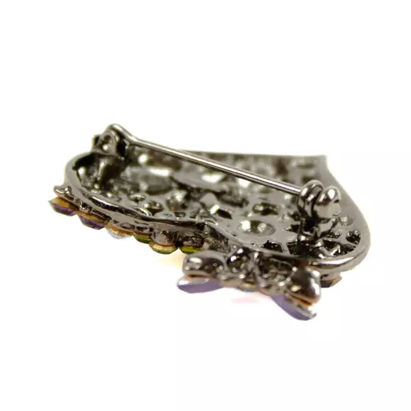 Silver-Tone Crystal Rhinestone Heart Brooch Pin Butterfly Floral