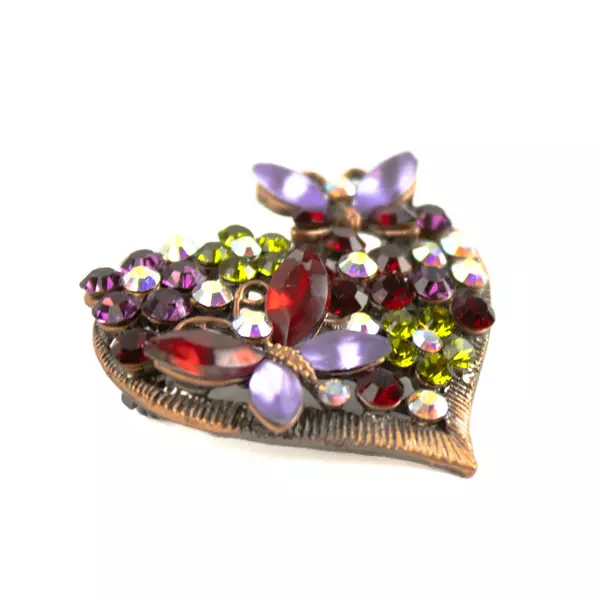 Silver-Tone Crystal Rhinestone Heart Brooch Pin Butterfly Floral