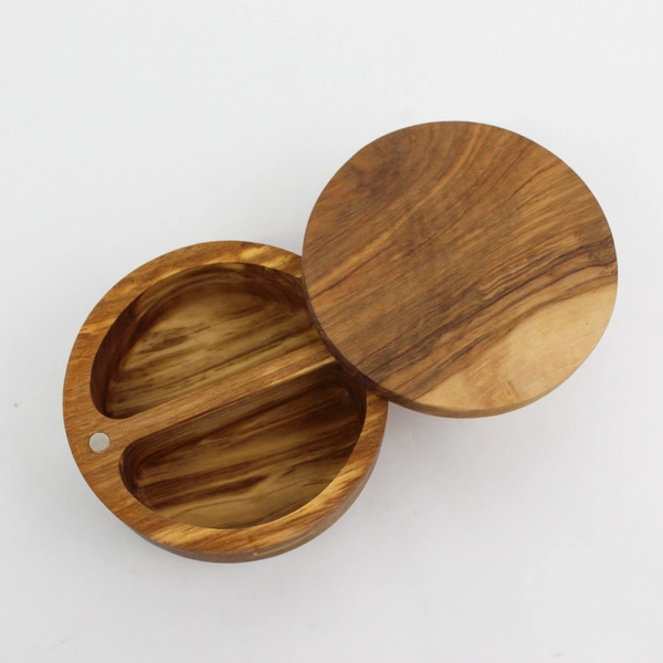 Vintage Round Wooden Divided Box With Swivel Lid