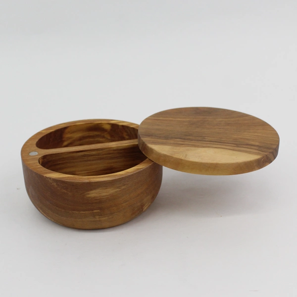 Vintage Round Wooden Divided Box With Swivel Lid