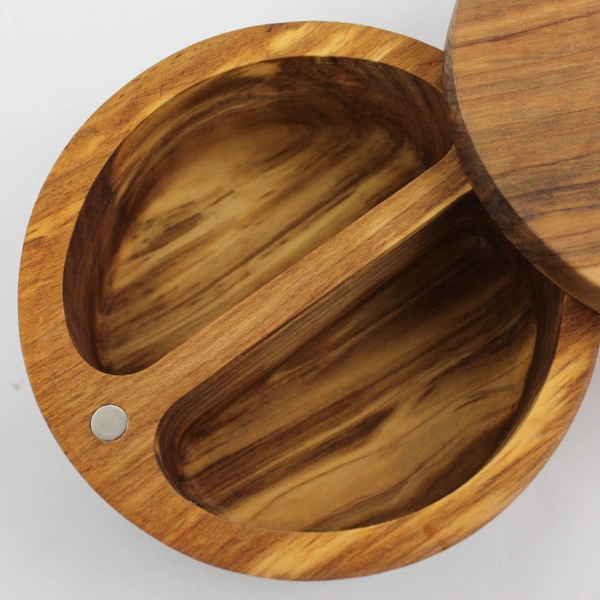 Vintage Round Wooden Divided Box With Swivel Lid