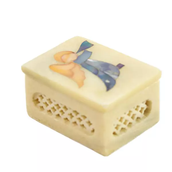 Vintage Angel Marble Trinket Box Small Jewelry Keepsake 2.25in