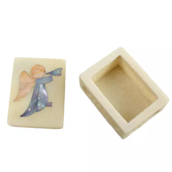 Vintage Angel Marble Trinket Box Small Jewelry Keepsake 2.25in