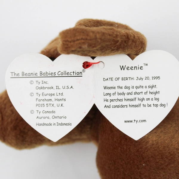 Ty Beanie Babies Weenie 1995 Brown Wiener Dog With Tag Plush Toy