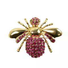 Gold-Toned Beetle Brooch Pink Crystal Rhinestone Pin Vintage