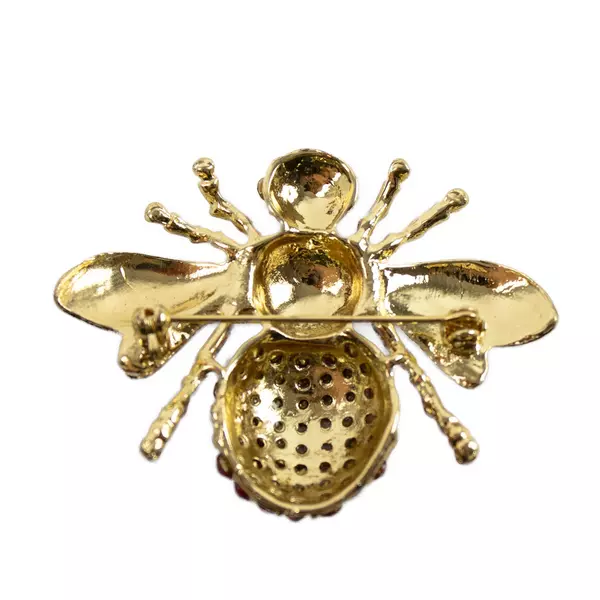 Gold-Toned Beetle Brooch Pink Crystal Rhinestone Pin Vintage