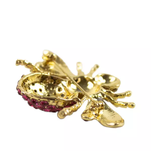 Gold-Toned Beetle Brooch Pink Crystal Rhinestone Pin Vintage