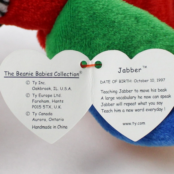 Ty Beanie Babies Jabber 1998 Scarlet Macaw Parrot W/ Ear Tag Error 1997 Plush