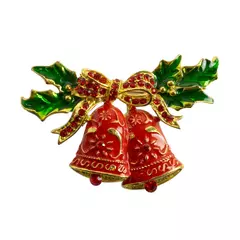 Gold Tone Bell Christmas Pin Brooch Red & Green Enamel Holiday Brooch