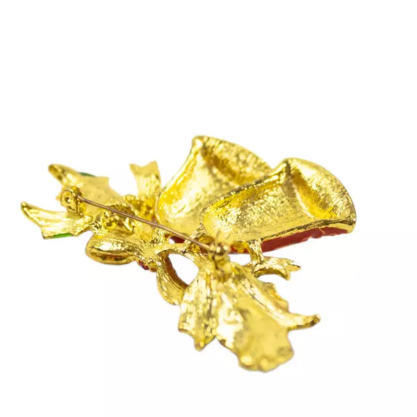 Gold Tone Bell Christmas Pin Brooch Red & Green Enamel Holiday Brooch