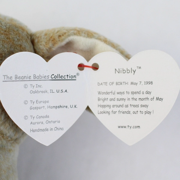 TY Beanie Baby Nibbly 1999 Brown Gray Bunny W/ Ear Tag Error 1998 Plush Doll Toy