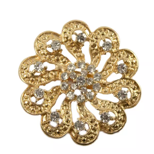Vintage Gold Tone Rhinestone Floral Brooch Pin Sparkle
