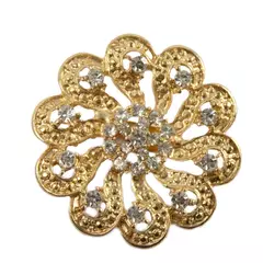 Vintage Gold Tone Rhinestone Floral Brooch Pin Sparkle