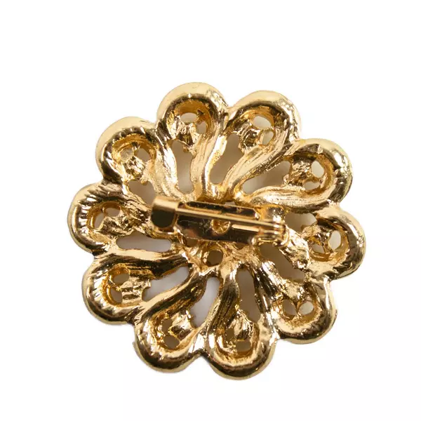 Vintage Gold Tone Rhinestone Floral Brooch Pin Sparkle
