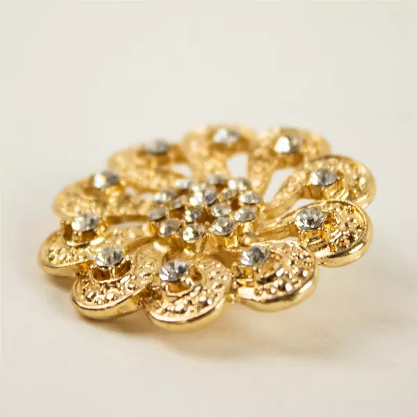 Vintage Gold Tone Rhinestone Floral Brooch Pin Sparkle
