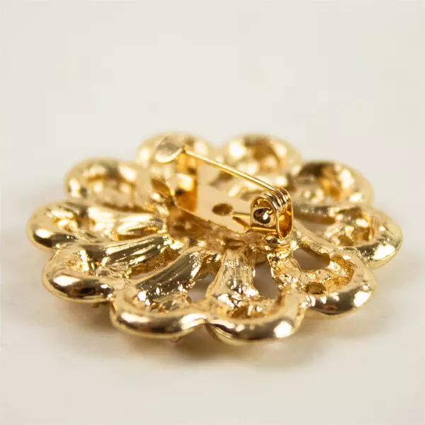 Vintage Gold Tone Rhinestone Floral Brooch Pin Sparkle
