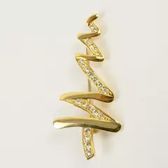 Vintage MONET Christmas Tree Brooch Clear Rhinestones Gold-Tone Large Zigzag