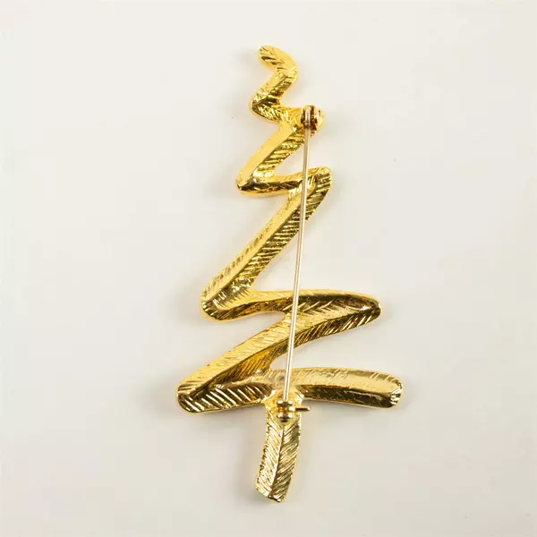Vintage MONET Christmas Tree Brooch Clear Rhinestones Gold-Tone Large Zigzag