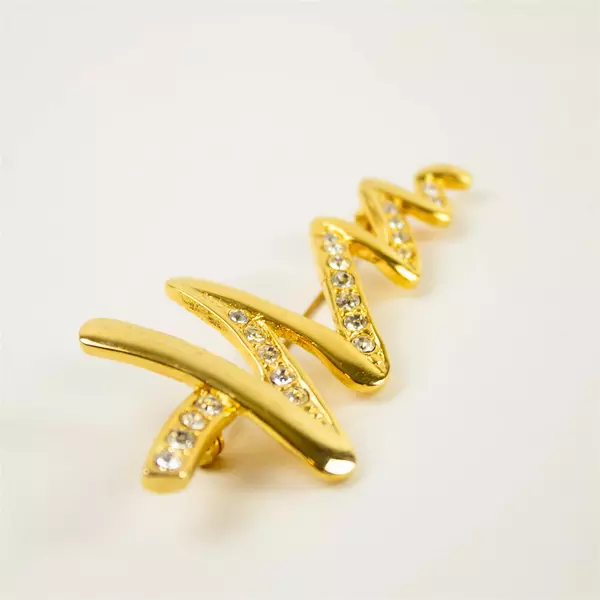 Vintage MONET Christmas Tree Brooch Clear Rhinestones Gold-Tone Large Zigzag