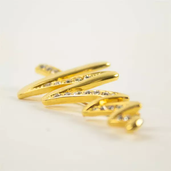 Vintage MONET Christmas Tree Brooch Clear Rhinestones Gold-Tone Large Zigzag