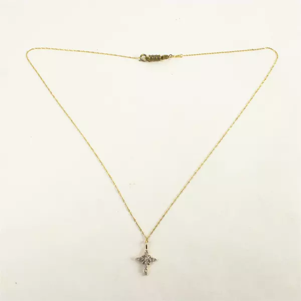 10K White Gold CZ Cross Pendant with 12" Chain