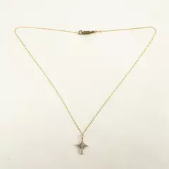 10K White Gold CZ Cross Pendant with 12" Chain