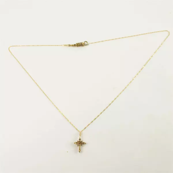 10K White Gold CZ Cross Pendant with 12" Chain