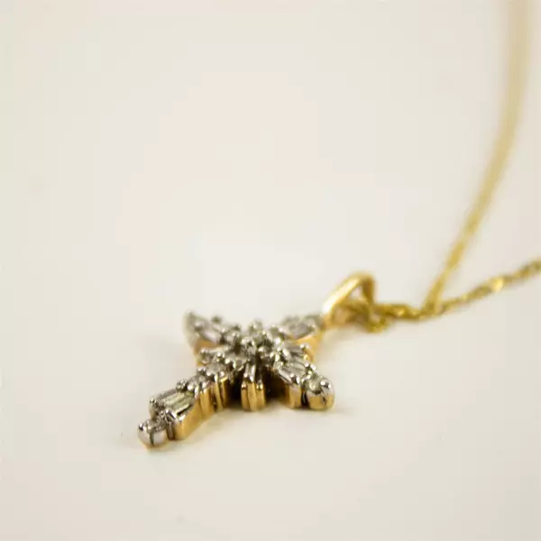 10K White Gold CZ Cross Pendant with 12" Chain