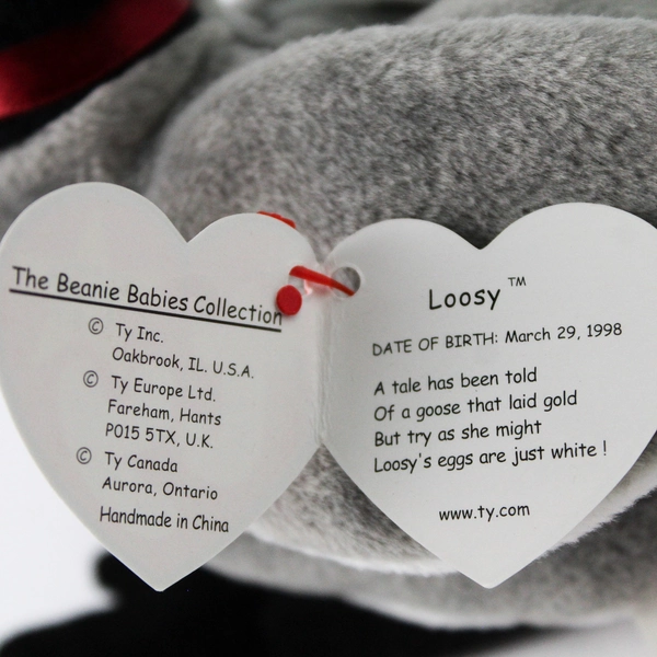TY Beanie Babies Loosy 1998 Gray Goose Bird With Tag Plush Doll Toy