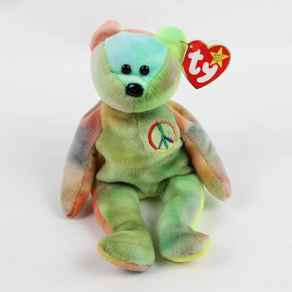 TY Beanie Babies Peace 1996 Pastel Tie Dye Bear With Tag Plush Doll Toy