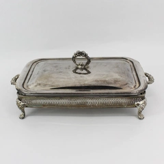 Vtg Marinex Glass Casserole Dish In Silver Plated Stand With Lid And Handles 